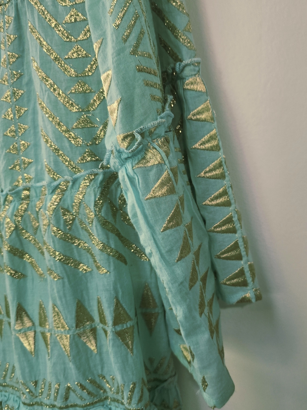 Boston Proper Turquoise Long Sleeve V Neck Minidress W Gold Embroidery-Med - Picture 6 of 16